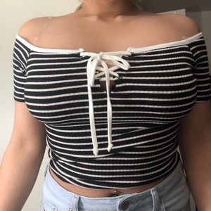 STRIPED CROP TOP WITH PRICE TAG!